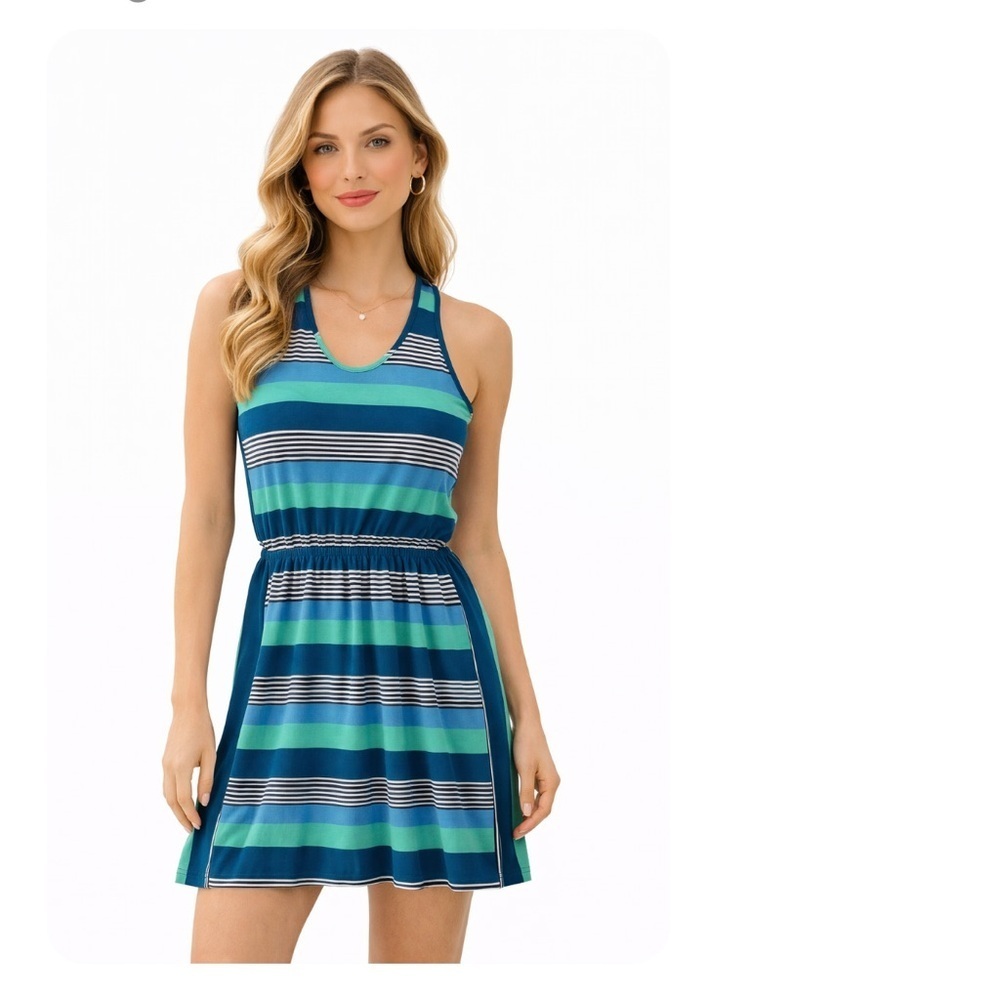 Patagonia West Ashley Striped Tank Dress Blue Green Size S